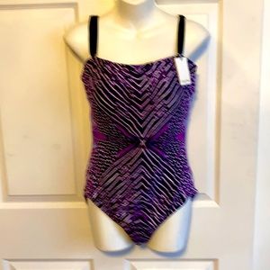 🔅CALVIN KLEIN WOMENS PURPLE BLACK CONVERTIBLE SLIMMING SPF 50 SWIMSUIT NWT $128